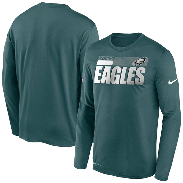 Philadelphia Eagles 2020 Green Sideline Impact Legend Performance Long Sleeve NFL T-Shirt (All Size)